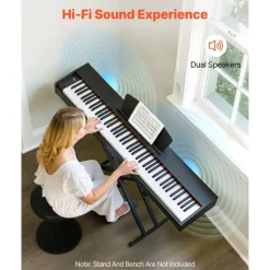 VEVOR Weighted Digital Piano, 88 Keys Fully Weighted, Electric Piano Dual Keyboard & Speakers, with Sustain Pedal, Recording Function, 238 Tones, Wireless Connection, for Beginners, Without Stand