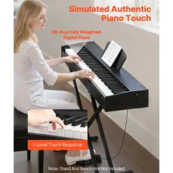 VEVOR Weighted Digital Piano, 88 Keys Fully Weighted, Electric Piano Dual Keyboard & Speakers, with Sustain Pedal, Recording Function, 238 Tones, Wireless Connection, for Beginners, Without Stand