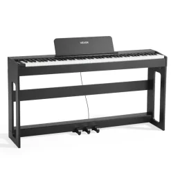 VEVOR Weighted Digital Piano, 88 Keys Fully Weighted, Electric Piano Keyboard with Furniture Stand, Power Adapter, Triple Pedal, Record Function, 280 Tones, Wireless Connection, for Beginners, Black