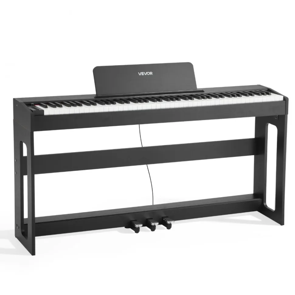 VEVOR Weighted Digital Piano, 88 Keys Fully Weighted, Electric Piano Keyboard with Furniture Stand, Power Adapter, Triple Pedal, Record Function, 280 Tones, Wireless Connection, for Beginners, Black
