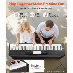 VEVOR Weighted Digital Piano, 88 Keys Fully Weighted, Electric Piano Keyboard with Furniture Stand, Power Adapter, Triple Pedal, Record Function, 280 Tones, Wireless Connection, for Beginners, Black