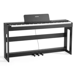 VEVOR Weighted Digital Piano, 88 Keys Fully Weighted, Electric Piano Keyboard with Furniture Stand, Power Adapter, Triple Pedal, Record Function, 280 Tones, Wireless Connection, for Beginners, Black