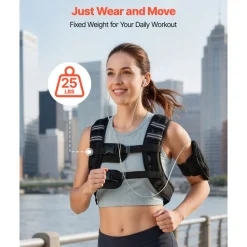 VEVOR Weighted Vest, 25 lbs Body Weight Vest for Men Women, with Reflective Stripe, Adjustable Buckle, Workout Equipment for Strength Training, Running, Jogging, Fitness, Muscle Building, Weight Loss