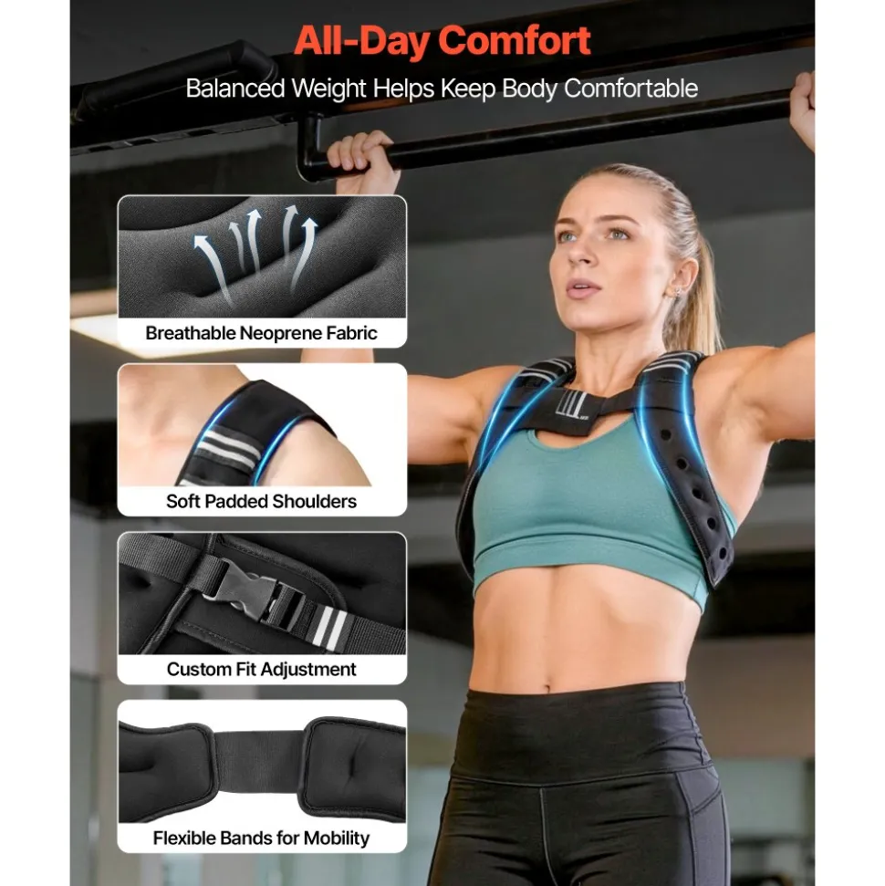 VEVOR Weighted Vest, 8 lbs Body Weight Vest for Men Women, with Reflective Stripe, Adjustable Buckle, Workout Equipment for Strength Training, Running, Jogging, Fitness, Muscle Building, Weight Loss
