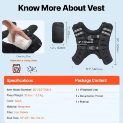 VEVOR Weighted Vest, 20 lbs Weight Vest with Reflective Stripe, Adjustable Buckle Body Weight Vest for Men Women, Workout Equipment for Strength Training, Running, Jogging, Fitness, and Weight Loss