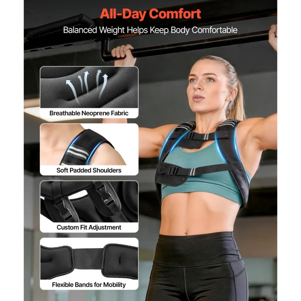 VEVOR Weighted Vest, 30 lbs Weight Vest with Reflective Stripe, Adjustable Buckle Body Weight Vest for Men Women, Workout Equipment for Strength Training, Running, Jogging, Fitness, and Weight Loss