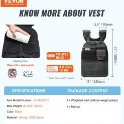 VEVOR Weighted Vest, 40lb Weight Vest, Adjustable Body Weight Jacket for Men Women, Workout Equipment for Strength and Endurance Training, Running, Jogging, Walking, Fitness, and Weight Loss
