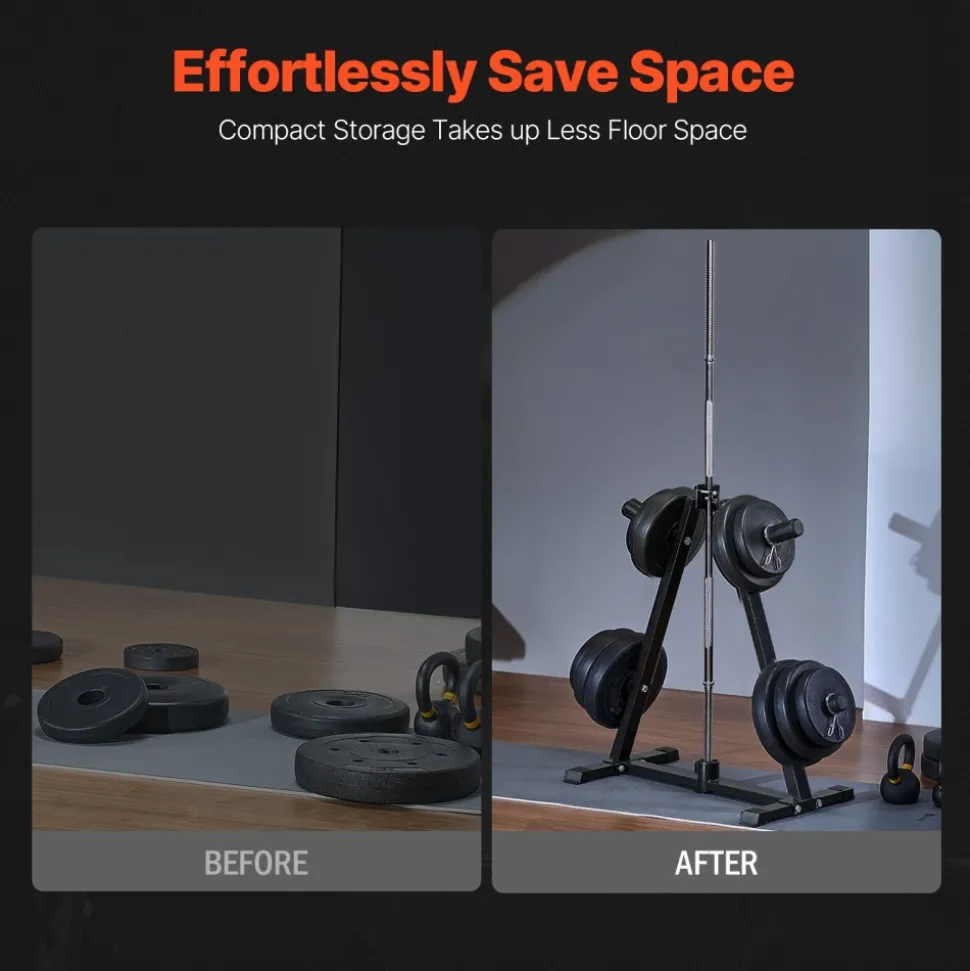 VEVOR Weight Plate Rack, A Frame Weight Plate Tree for 2-Inch Weight Plates, Standard Weight Plate Tree, 300 lbs Load Capacity Weight Storage Holder, Home Gym Barbell Rack Storage Stand, Black