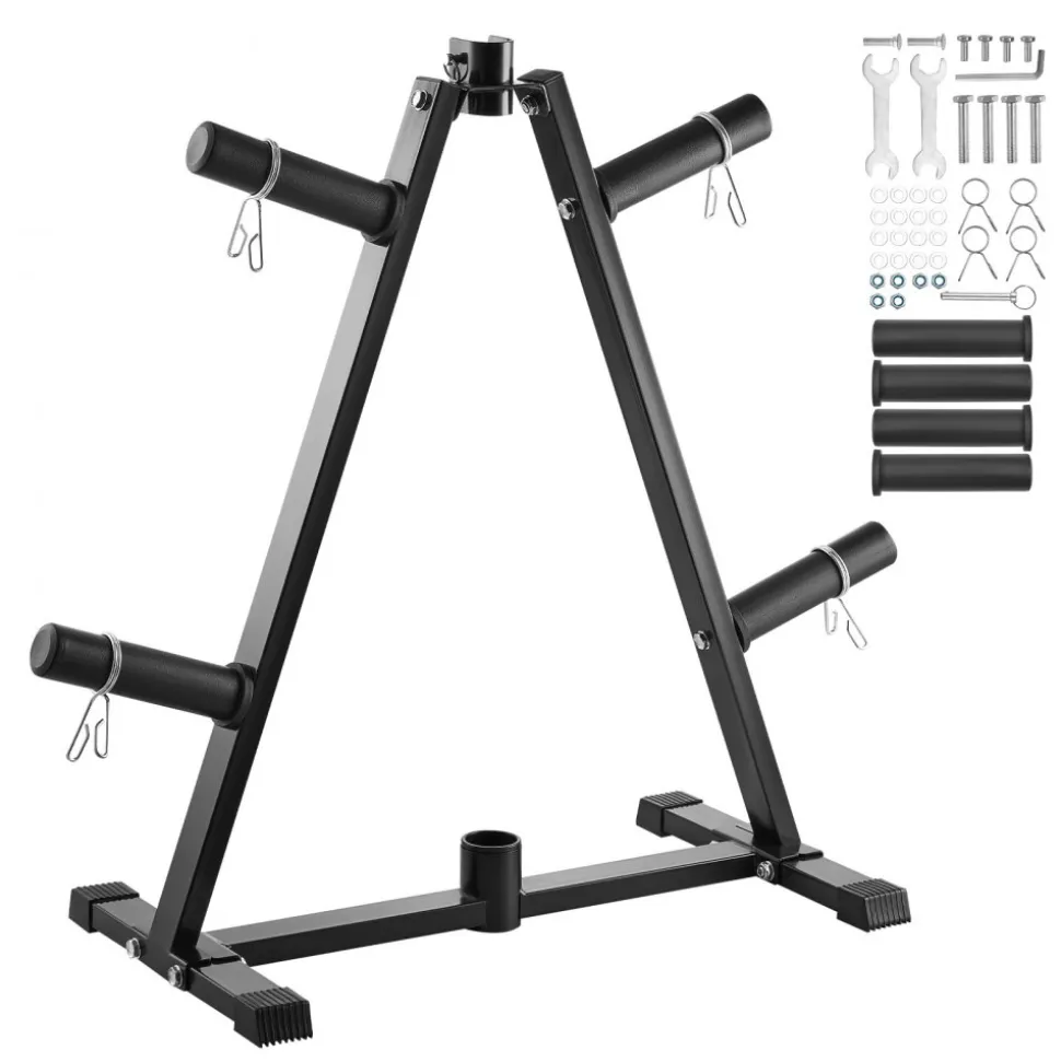 VEVOR Weight Plate Rack, A Frame Weight Plate Tree for 2-Inch Weight Plates, Standard Weight Plate Tree, 300 lbs Load Capacity Weight Storage Holder, Home Gym Barbell Rack Storage Stand, Black
