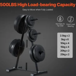 VEVOR Weight Plate Rack, A Frame Weight Plate Tree for 1-Inch Weight Plates, Standard Weight Plate Tree, 500 lbs Load Capacity Weight Storage Holder, Home Gym Barbell Rack Storage Stand, Black