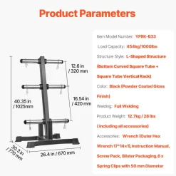 VEVOR Weight Plate Rack, L Frame Weight Plate Tree for 2-Inch Weight Plates, Standard Weight Plate Tree, 1000 lbs Load Capacity Weight Storage Holder, Home Gym Barbell Rack Storage Stand, Black