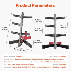 VEVOR Weight Plate Rack, L Frame Weight Plate Tree for 2-Inch Weight Plates, Standard Weight Plate Tree, 500 lbs Load Capacity Weight Storage Holder, Home Gym Barbell Rack Storage Stand, Black & Red