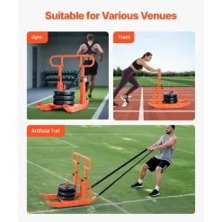 VEVOR Weight Sled, Steel Power Sled, Fitness Training Sleds for Athletic Exercise Speed Improvement, Workout Equipment with Adjustable Height Handle, Compatible with 1/2 in Weight Plates, Orange