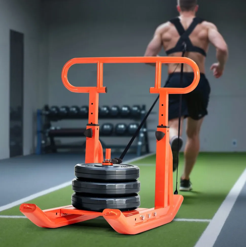 VEVOR Weight Sled, Steel Power Sled, Fitness Training Sleds for Athletic Exercise Speed Improvement, Workout Equipment with Adjustable Height Handle, Compatible with 1/2 in Weight Plates, Orange