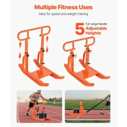 VEVOR Weight Sled, Steel Power Sled, Fitness Training Sleds for Athletic Exercise Speed Improvement, Workout Equipment with Adjustable Height Handle, Compatible with 1/2 in Weight Plates, Orange