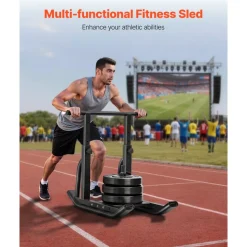 VEVOR Weight Sled, Steel Power Sled, Fitness Training Sleds for Athletic Exercise Speed Improvement, Workout Equipment with Adjustable Height Handle, Compatible with 1/2 in Weight Plates, Black