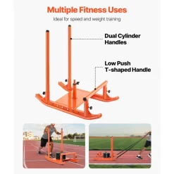 VEVOR Weight Sled, Steel Power Sled, Fitness Strength Training Sleds for Athletic Exercise Speed Improvement, Workout Fitness Equipment with Handle, Compatible with 1/2 in Weight Plates, Orange