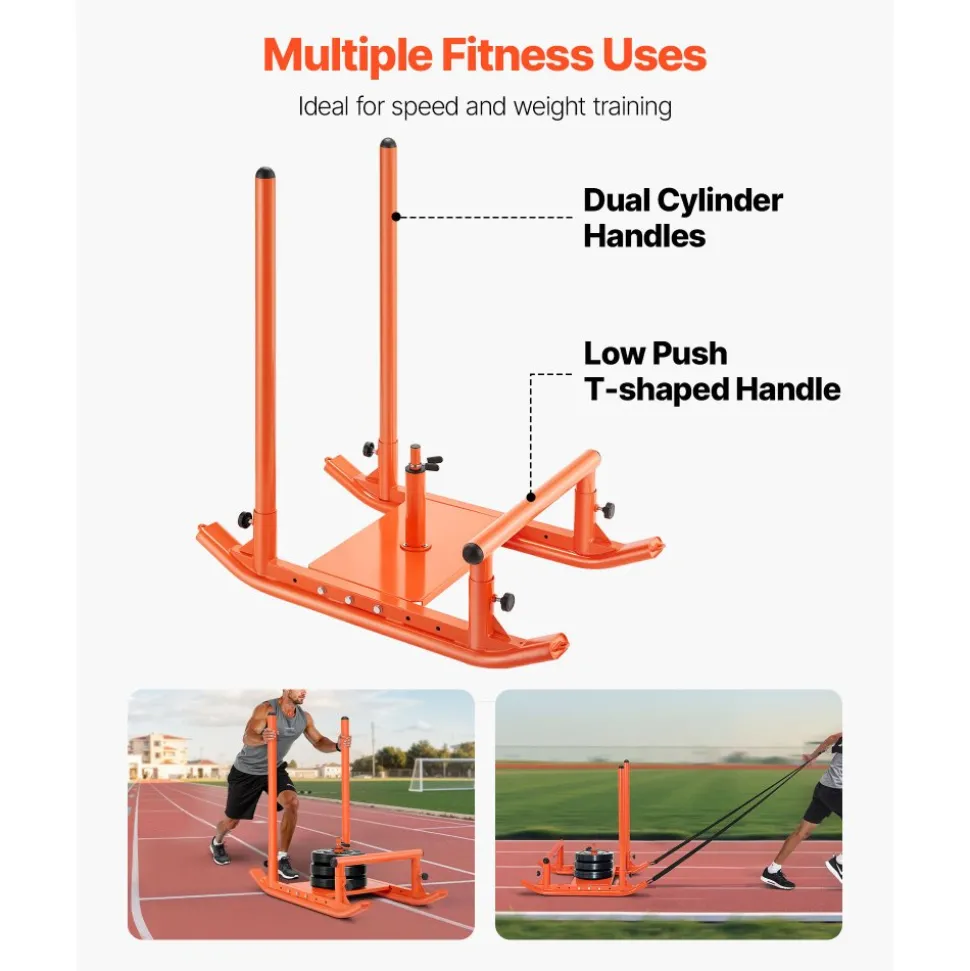 VEVOR Weight Sled, Steel Power Sled, Fitness Strength Training Sleds for Athletic Exercise Speed Improvement, Workout Fitness Equipment with Handle, Compatible with 1/2 in Weight Plates, Orange