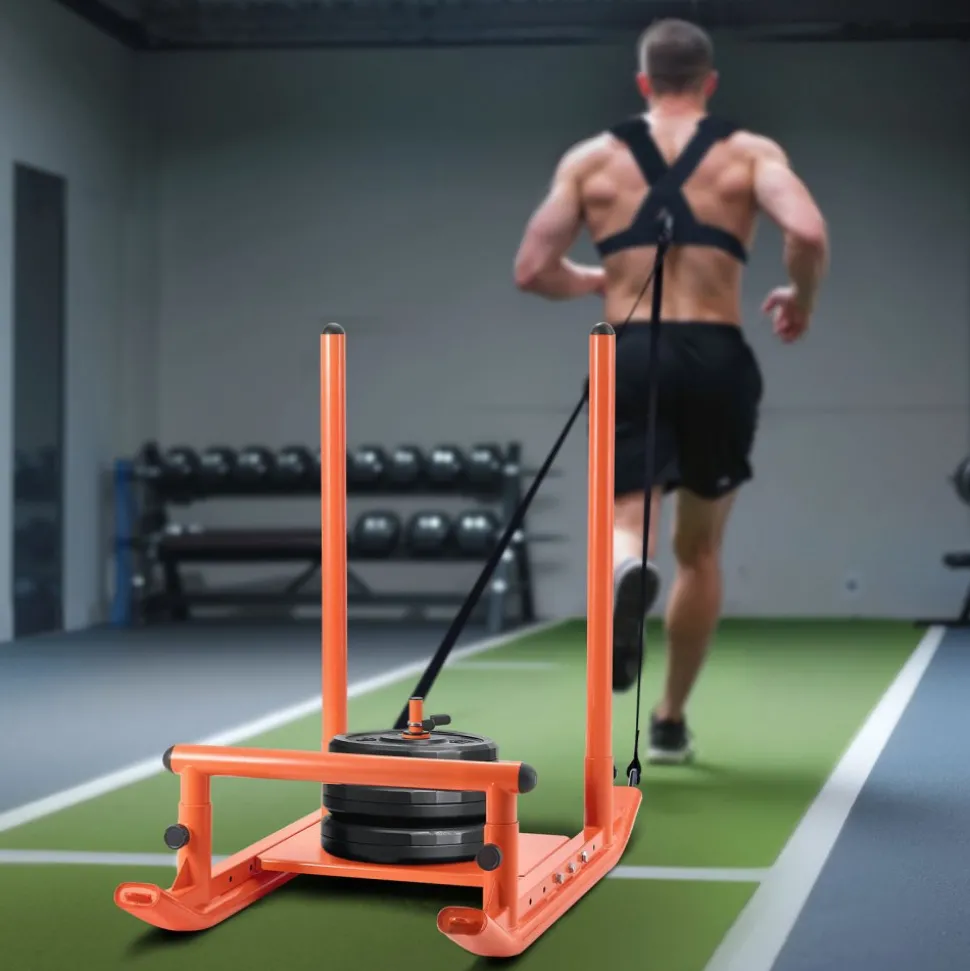 VEVOR Weight Sled, Steel Power Sled, Fitness Strength Training Sleds for Athletic Exercise Speed Improvement, Workout Fitness Equipment with Handle, Compatible with 1/2 in Weight Plates, Orange