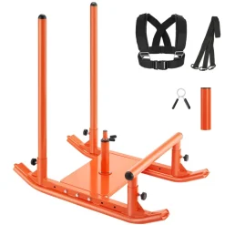 VEVOR Weight Sled, Steel Power Sled, Fitness Strength Training Sleds for Athletic Exercise Speed Improvement, Workout Fitness Equipment with Handle, Compatible with 1/2 in Weight Plates, Orange