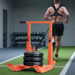 VEVOR Weight Sled, Steel Power Sled, Fitness Training Sleds for Athletic Exercise Speed Improvement, Workout Equipment with Adjustable Height Handle, Compatible with 1/2 in Weight Plates, Orange