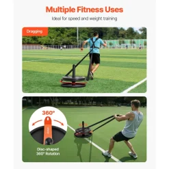 VEVOR Weight Sled, Steel Power Sled, Fitness Strength Training Sleds for Athletic Exercise Speed Improvement, Workout Fitness Equipment with Harness, Compatible with 2 in Weight Plate, Orange & Black