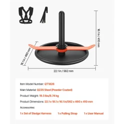 VEVOR Weight Sled, Steel Power Sled, Fitness Strength Training Sleds for Athletic Exercise Speed Improvement, Workout Fitness Equipment with Harness, Compatible with 2 in Weight Plate, Orange & Black
