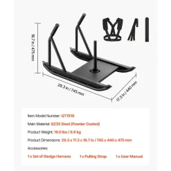 VEVOR Weight Sled, Steel Power Sled, Fitness Strength Training Sleds for Athletic Exercise Speed Improvement, Workout Fitness Equipment with Handle, Compatible with 1/2 in Weight Plates, Black
