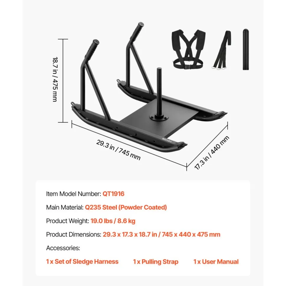VEVOR Weight Sled, Steel Power Sled, Fitness Strength Training Sleds for Athletic Exercise Speed Improvement, Workout Fitness Equipment with Handle, Compatible with 1/2 in Weight Plates, Black