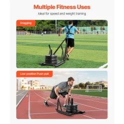 VEVOR Weight Sled, Steel Power Sled, Fitness Strength Training Sleds for Athletic Exercise Speed Improvement, Workout Fitness Equipment with Handle, Compatible with 1/2 in Weight Plates, Black