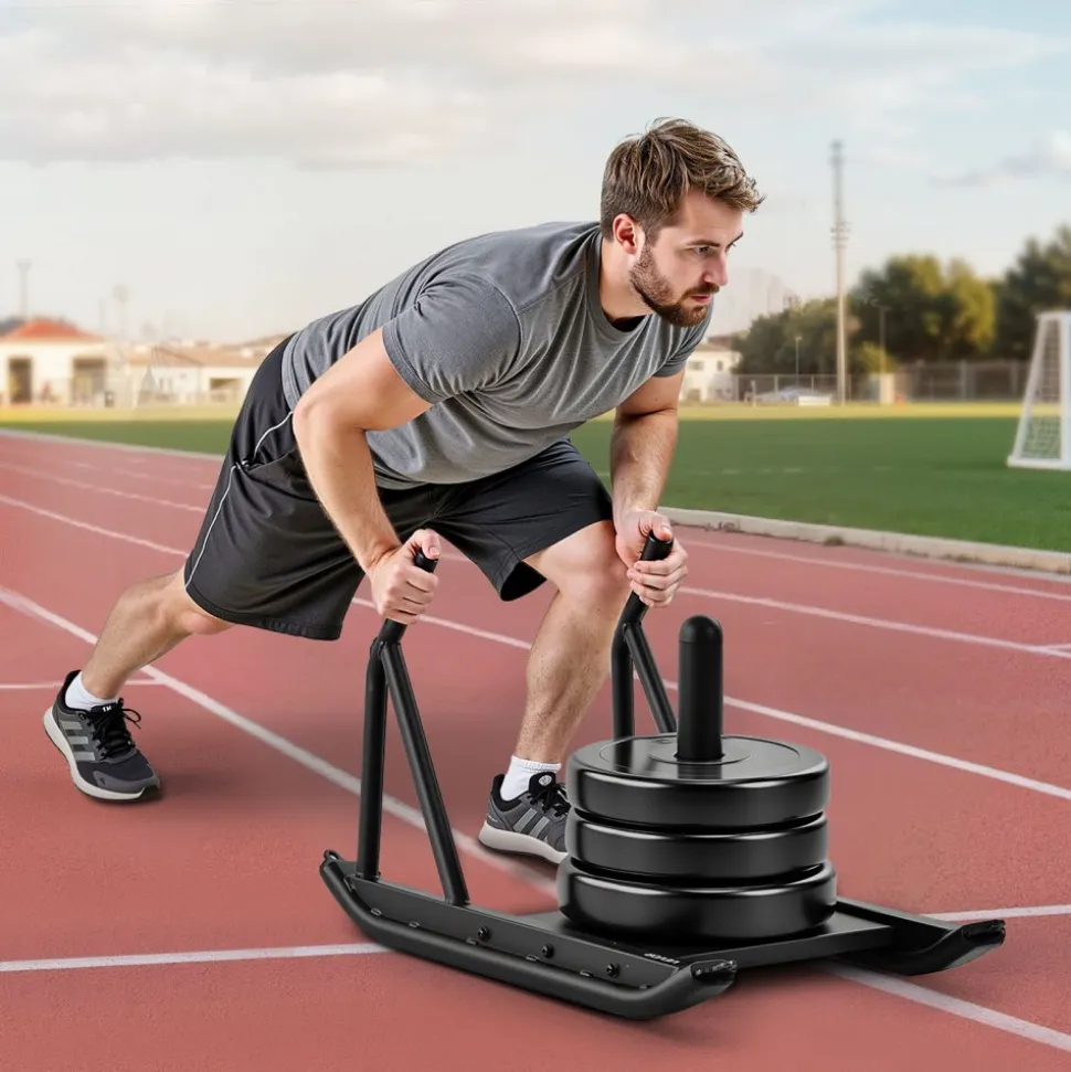 VEVOR Weight Sled, Steel Power Sled, Fitness Strength Training Sleds for Athletic Exercise Speed Improvement, Workout Fitness Equipment with Handle, Compatible with 1/2 in Weight Plates, Black