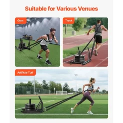 VEVOR Weight Sled, Steel Power Sled, Fitness Strength Training Sleds for Athletic Exercise Speed Improvement, Workout Fitness Equipment with Handle, Compatible with 1/2 in Weight Plates, Black