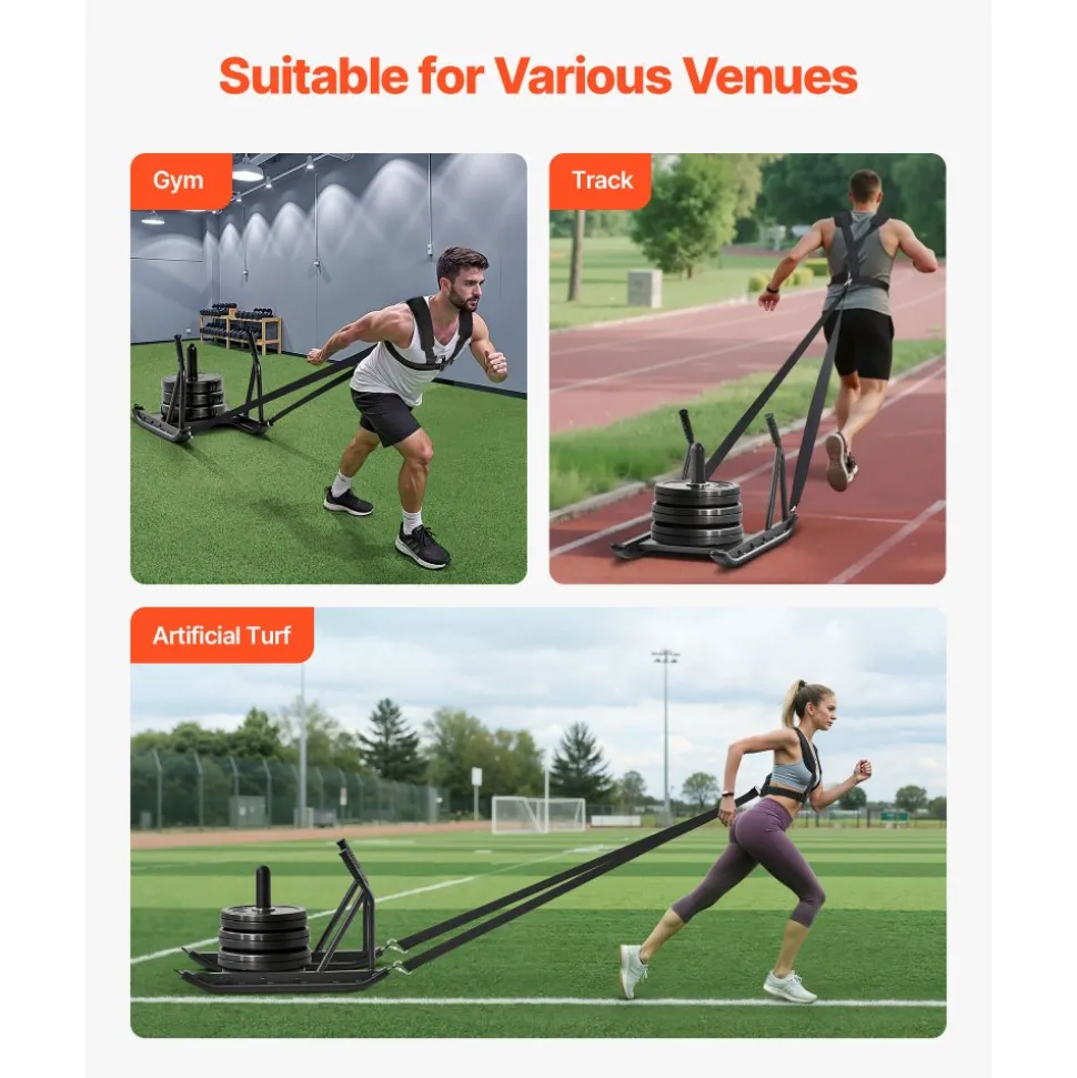VEVOR Weight Sled, Steel Power Sled, Fitness Strength Training Sleds for Athletic Exercise Speed Improvement, Workout Fitness Equipment with Handle, Compatible with 1/2 in Weight Plates, Black