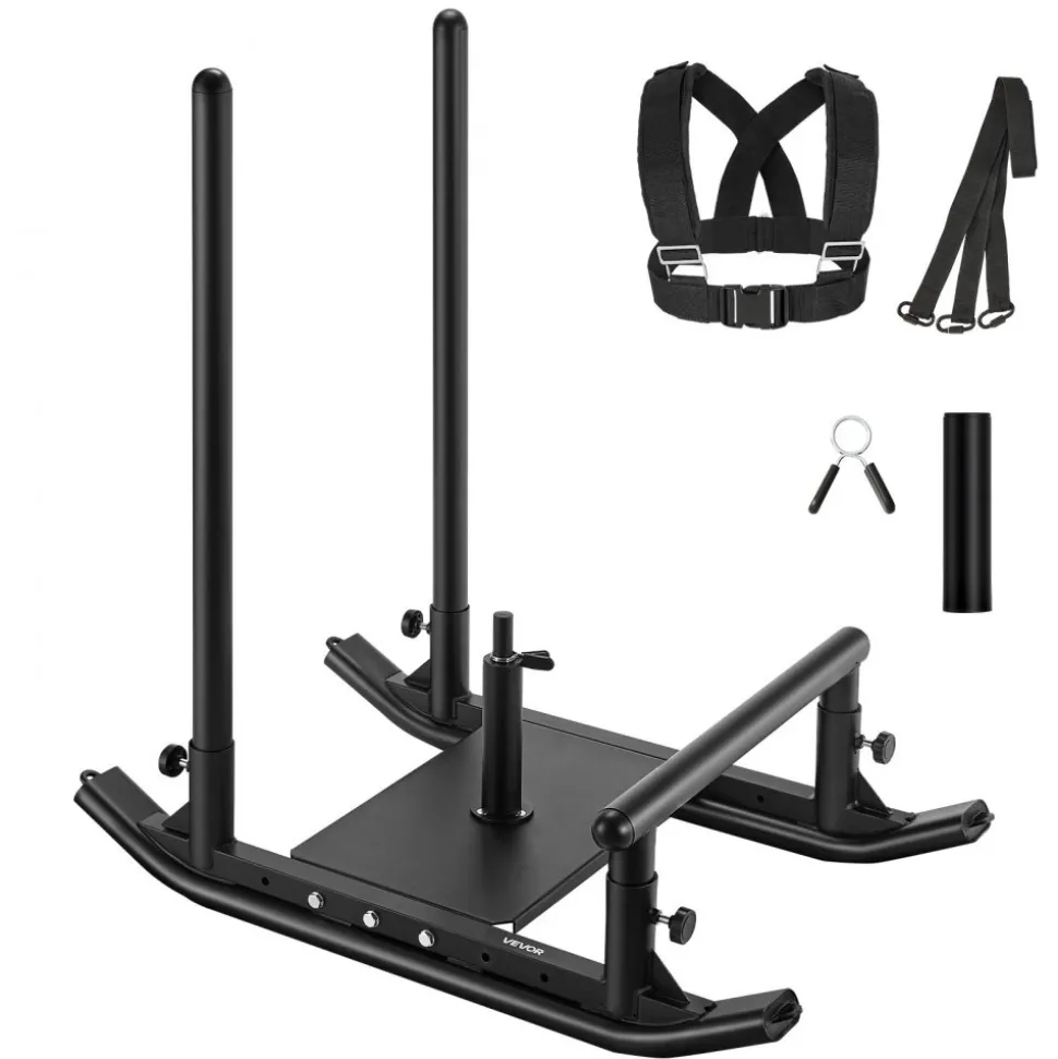 VEVOR Weight Sled, Steel Power Sled, Fitness Strength Training Sleds for Athletic Exercise Speed Improvement, Workout Fitness Equipment with Handle, Compatible with 1/2 in Weight Plates, Black
