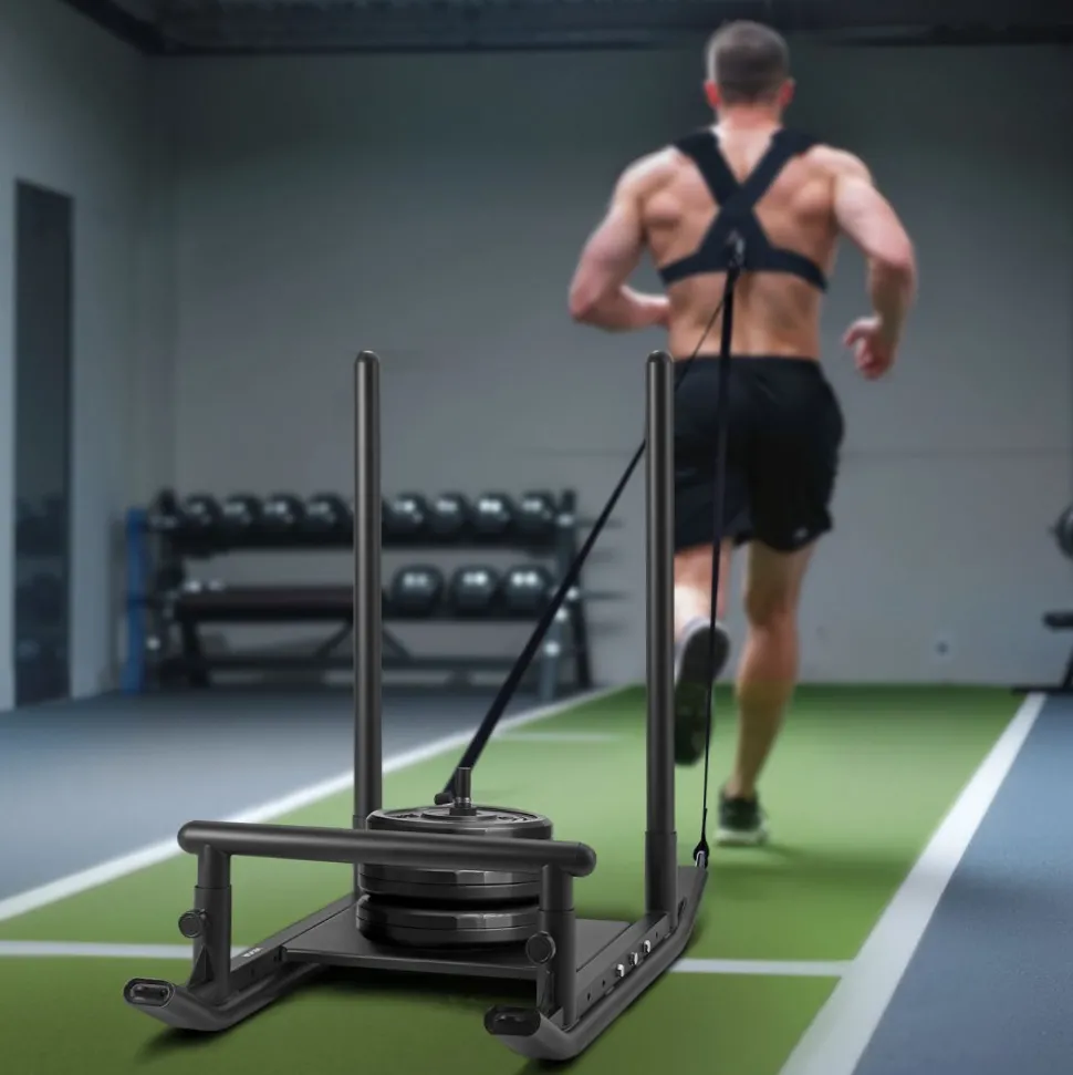 VEVOR Weight Sled, Steel Power Sled, Fitness Strength Training Sleds for Athletic Exercise Speed Improvement, Workout Fitness Equipment with Handle, Compatible with 1/2 in Weight Plates, Black