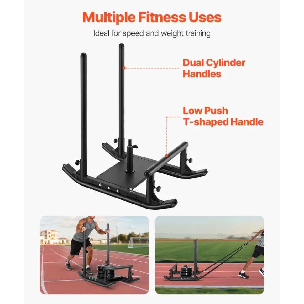 VEVOR Weight Sled, Steel Power Sled, Fitness Strength Training Sleds for Athletic Exercise Speed Improvement, Workout Fitness Equipment with Handle, Compatible with 1/2 in Weight Plates, Black