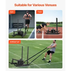 VEVOR Weight Sled, Steel Power Sled, Fitness Strength Training Sleds for Athletic Exercise Speed Improvement, Workout Fitness Equipment with Handle, Compatible with 1/2 in Weight Plates, Black