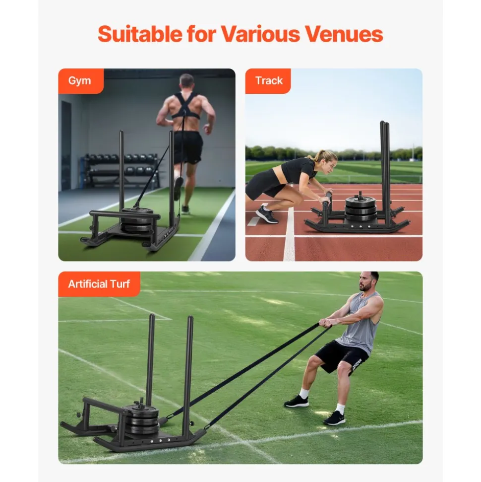 VEVOR Weight Sled, Steel Power Sled, Fitness Strength Training Sleds for Athletic Exercise Speed Improvement, Workout Fitness Equipment with Handle, Compatible with 1/2 in Weight Plates, Black