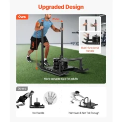 VEVOR Weight Sled, Steel Power Sled, Fitness Strength Training Sleds for Athletic Exercise Speed Improvement, Workout Fitness Equipment with Handle, Compatible with 1/2 in Weight Plates, Black