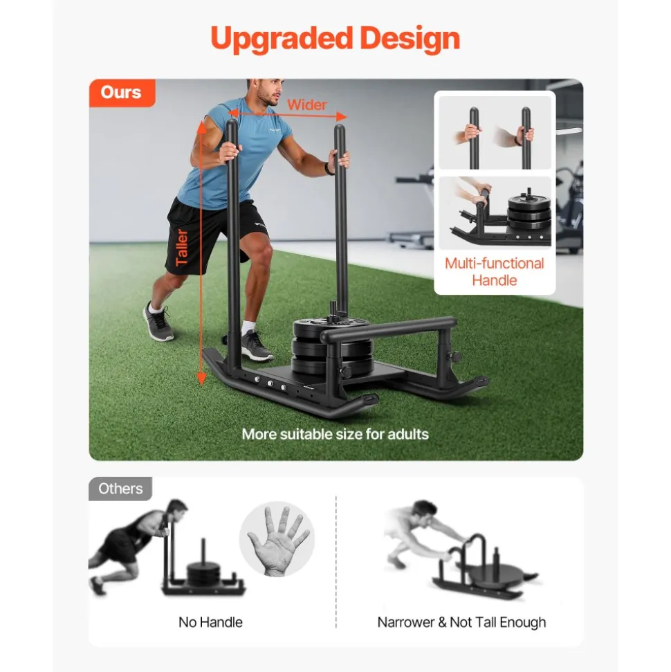 VEVOR Weight Sled, Steel Power Sled, Fitness Strength Training Sleds for Athletic Exercise Speed Improvement, Workout Fitness Equipment with Handle, Compatible with 1/2 in Weight Plates, Black