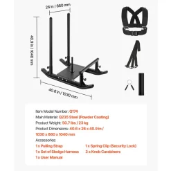VEVOR Weight Sled, Steel Power Sled, Fitness Strength Training Sleds for Athletic Exercise Speed Improvement, Workout Fitness Equipment with Handle, Compatible with 1/2 in Weight Plates, Black