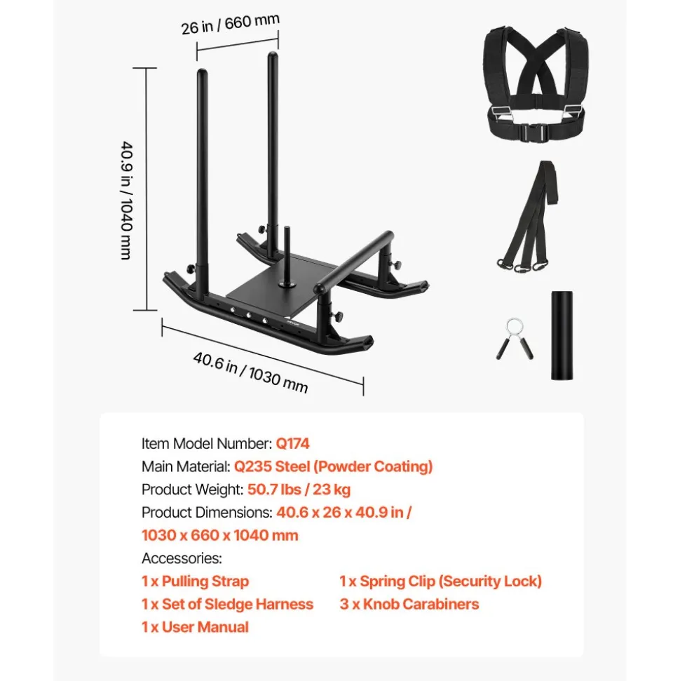 VEVOR Weight Sled, Steel Power Sled, Fitness Strength Training Sleds for Athletic Exercise Speed Improvement, Workout Fitness Equipment with Handle, Compatible with 1/2 in Weight Plates, Black