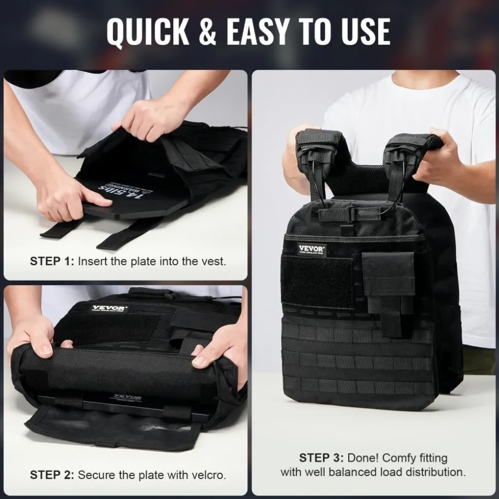VEVOR Weight Vest Plates, 14.5 LB Pairs, Premium Steel Weighted plates, Contoured Ergonomic Fit – WODs, Additional Weight for Weight Vests, for Strength Training, Running, Fitness, Heavy Workouts