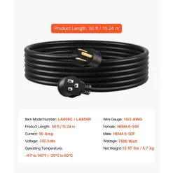 VEVOR Welder Extension Cord, 30 Amp 50 ft, Extension Cord for Portable Welders, NEMA 6-50P, 10/3 AWG, 250V, 7500W Heavy Duty Pure Copper Welder Cable, for Outdoor MIG TIG Plasma, STW Weather-proof