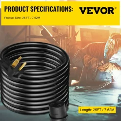 VEVOR Welder Extension Cord 30Amp 25ft 250V, Welding Power Cord with NEMA 6-50 Plug 10 Gauge 3 Prong for MIG,Lincoln,Plasma,Miller,TIG