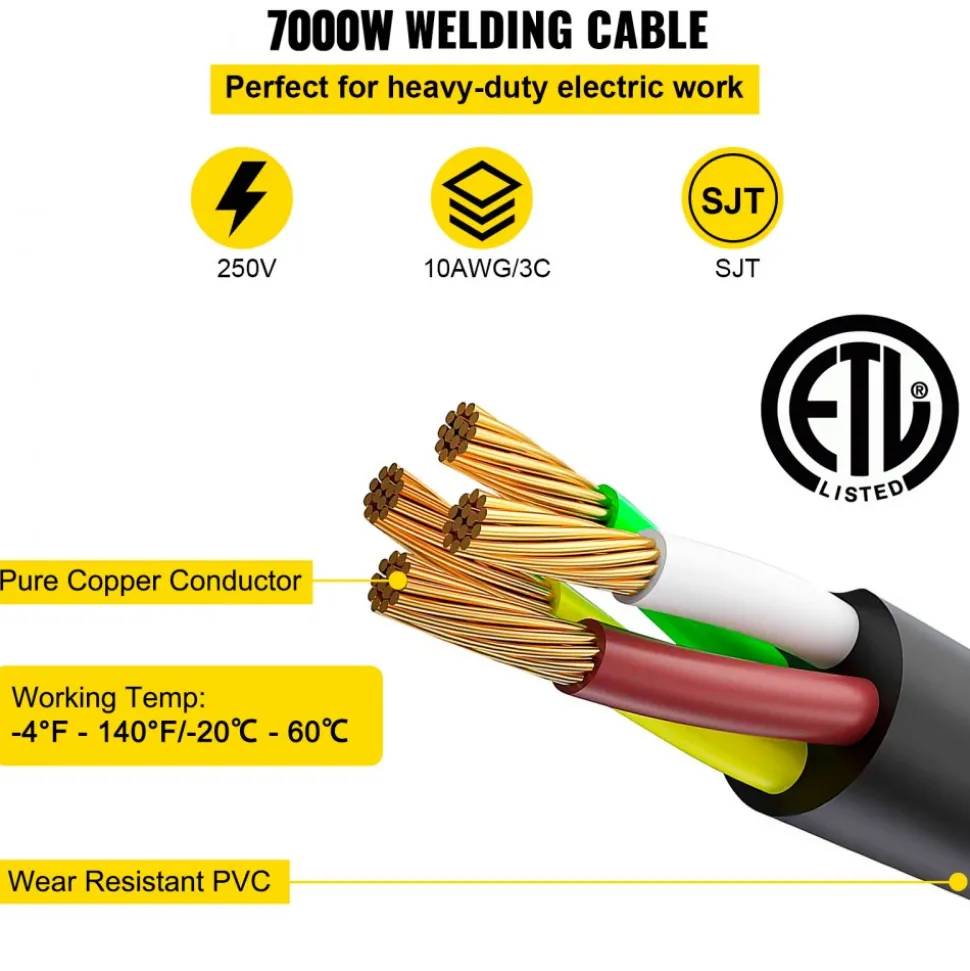 VEVOR Welder Extension Cord 30Amp 25ft 250V, Welding Power Cord with NEMA 6-50 Plug 10 Gauge 3 Prong for MIG,Lincoln,Plasma,Miller,TIG