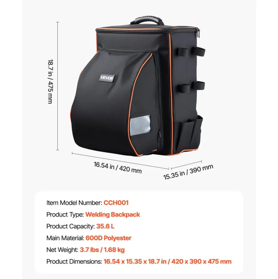 VEVOR Welding Backpack, 35.6L Welder Backpack for Tools and Helmet, 600D Polyester Extreme Gear Pack with Helmet Catch Bag, Multi-Purpose Gear Storage Bag for Welding, Outdoor Camping, Mountaineering