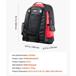 VEVOR Welding Backpack, 25.2L Welder Backpack for Tools and Helmet, 1680D High-Density Polyester Extreme Gear Pack with Helmet Bag, Multi-Purpose Gear Storage Bag for Welding, Outdoor Camping, Hiking