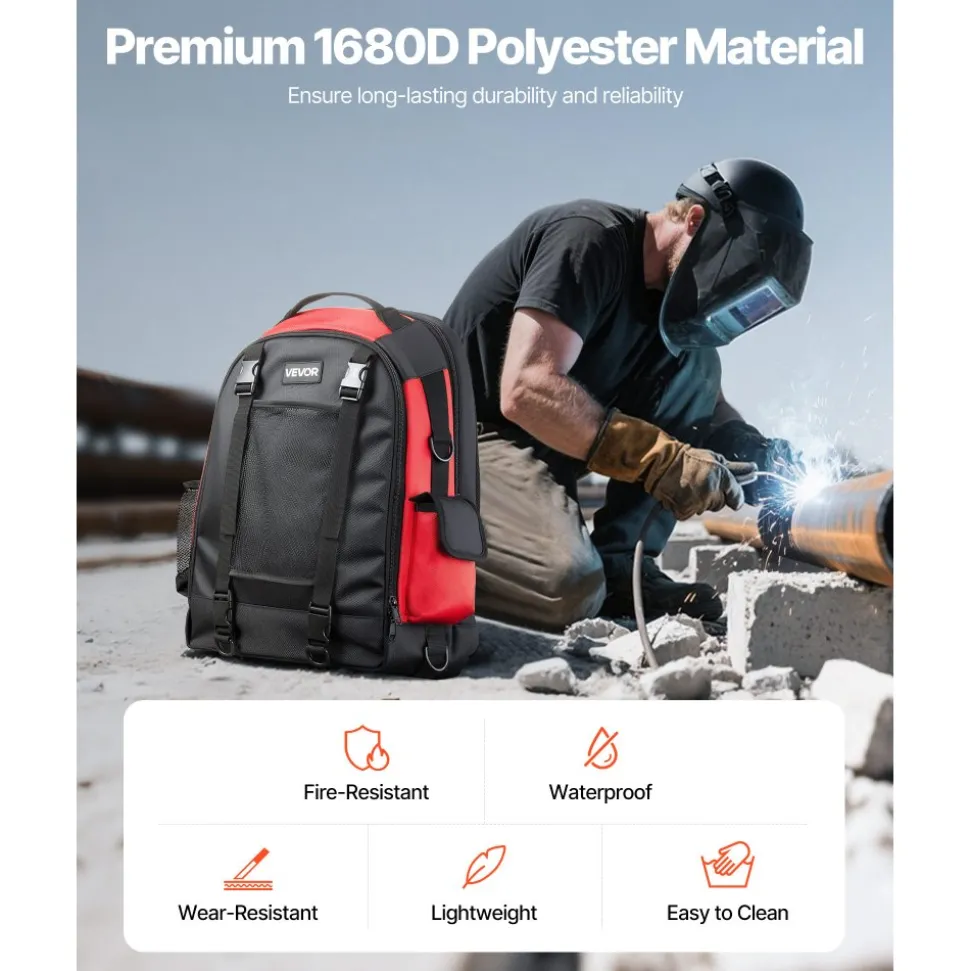 VEVOR Welding Backpack, 25.2L Welder Backpack for Tools and Helmet, 1680D High-Density Polyester Extreme Gear Pack with Helmet Bag, Multi-Purpose Gear Storage Bag for Welding, Outdoor Camping, Hiking