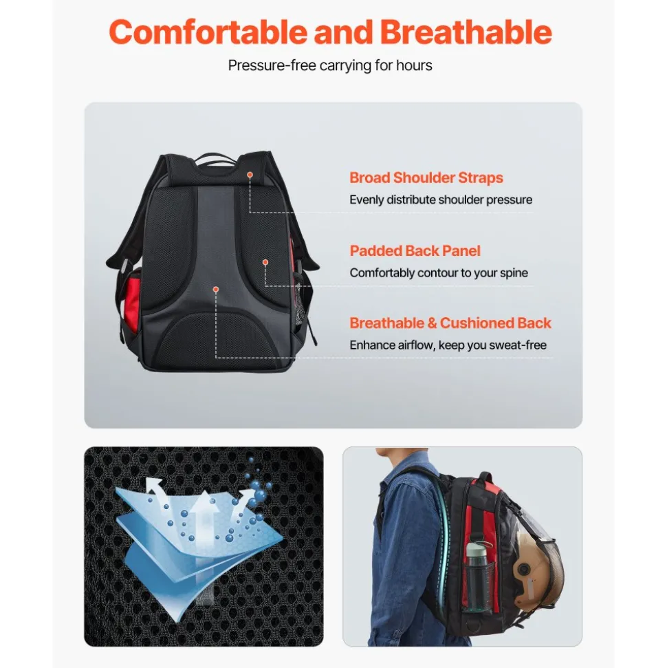VEVOR Welding Backpack, 25.2L Welder Backpack for Tools and Helmet, 1680D High-Density Polyester Extreme Gear Pack with Helmet Bag, Multi-Purpose Gear Storage Bag for Welding, Outdoor Camping, Hiking